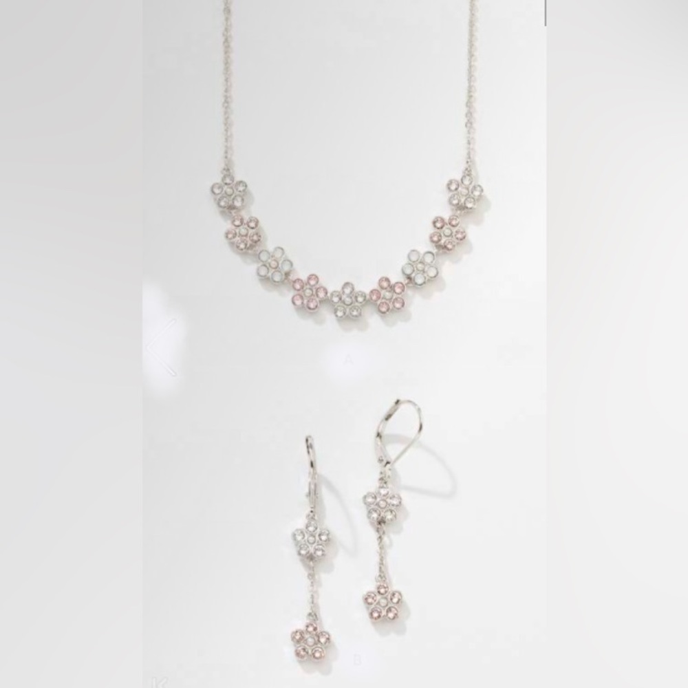 Price Reduced Touchstone Swarovski Necklace & Earrings NIB Rose & White Crystal